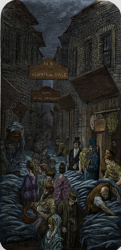 Un mercato del pesce vittoriano da Gustave Dore